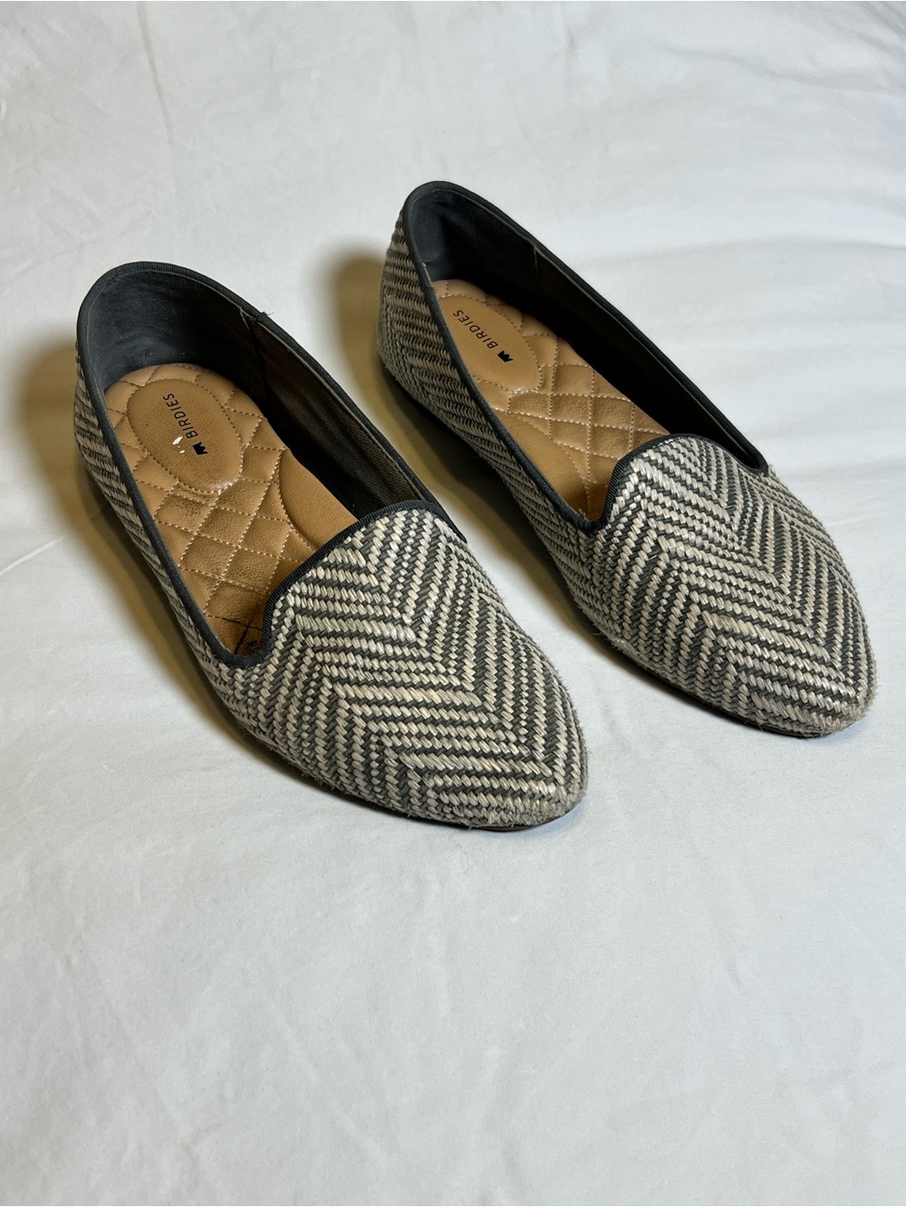 Birdies Blue & Cream Herringbone Loafers